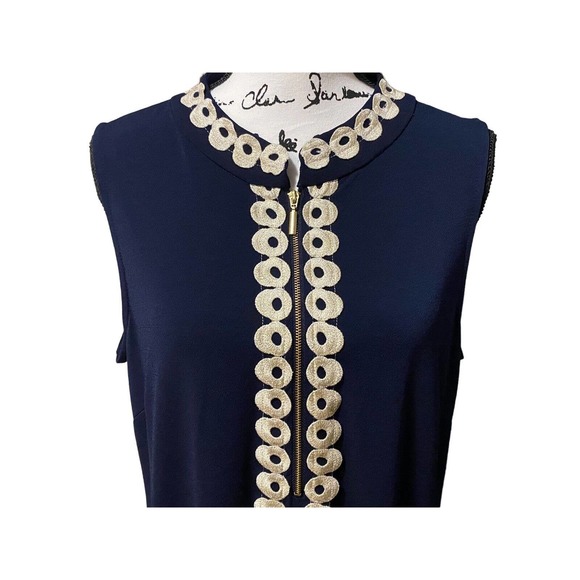 Women’s Nina Leonard Size XLarge Navy Blue Embroidered Dress Zipper Front - Picture 5 of 8